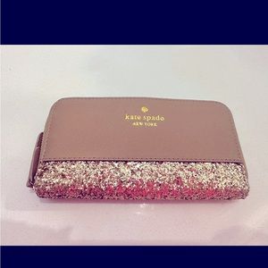 Brand New Kate Spade Continental Wallet Rose Gold with Glitter Accent